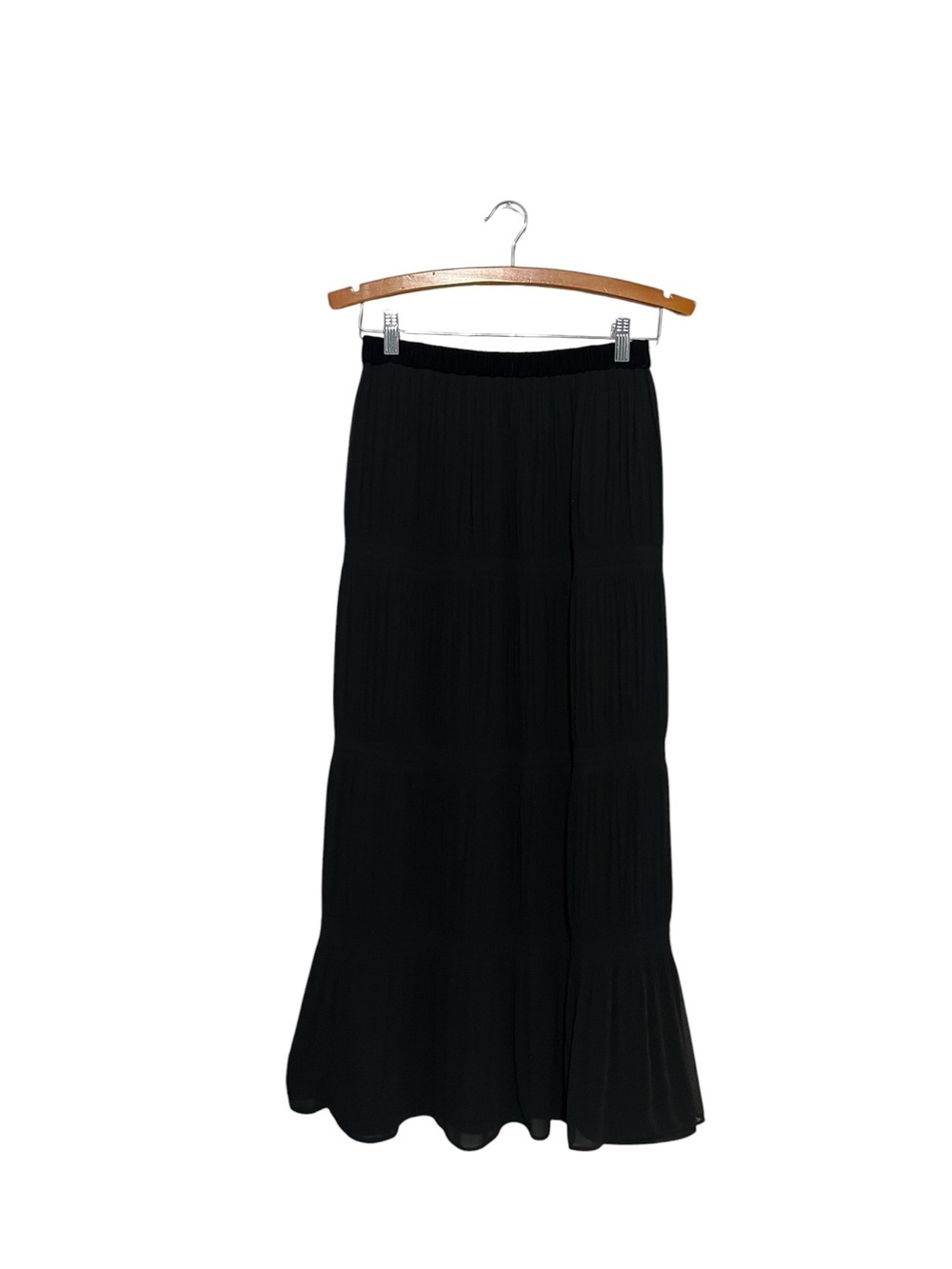 Pinko Midi Skirt Size 4 Black Pull On Elastic Waist Ruche Velvet Waistband